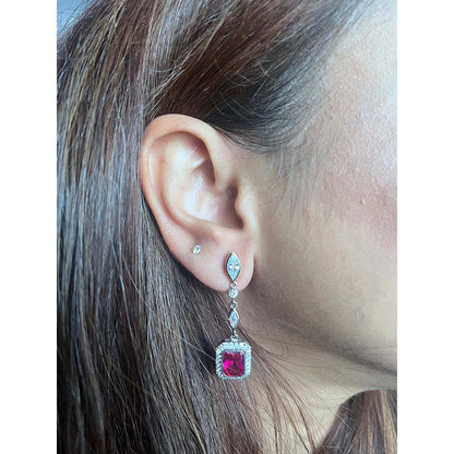 Mon Tresor 2 Marquee Solitaire With Red Drop Earrings Long - Pink