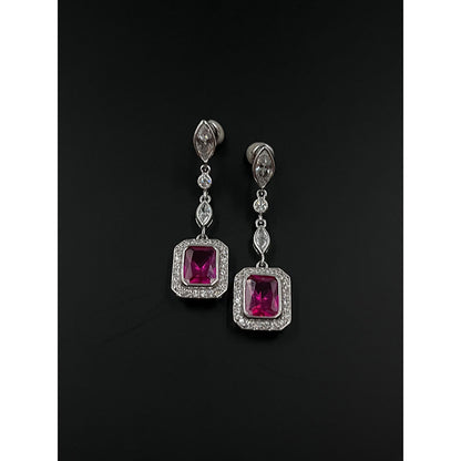 Mon Tresor 2 Marquee Solitaire With Red Drop Earrings Long - Pink
