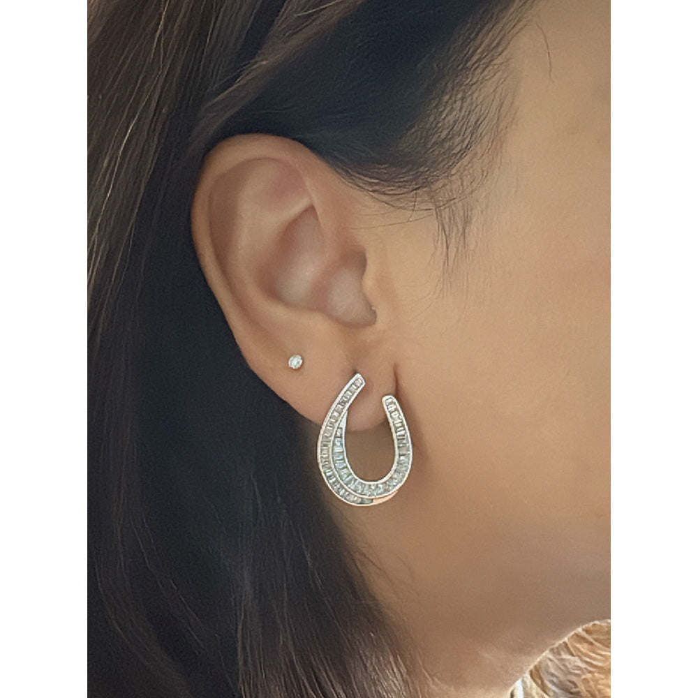 Mon Tresor Double Loop Baguette Earrings - White