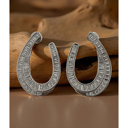 Mon Tresor Double Loop Baguette Earrings - White