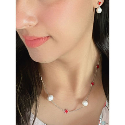 Mon Tresor Scarlet Clover Pearl Necklace - Multi-Color