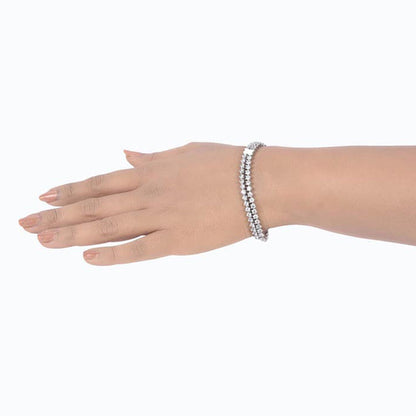 Mon Tresor White Row Round Solitaire Tennis Bracelet