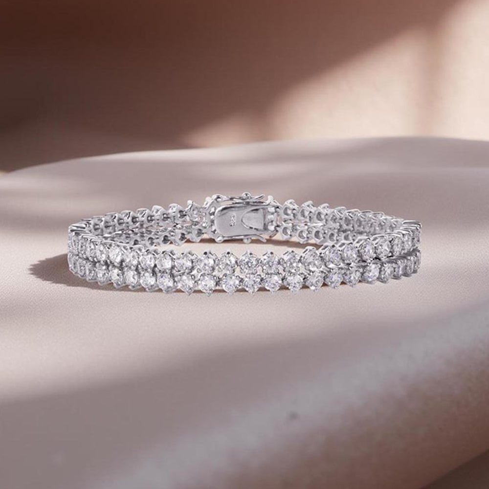 Mon Tresor White Row Round Solitaire Tennis Bracelet
