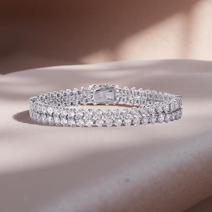 Mon Tresor White Row Round Solitaire Tennis Bracelet