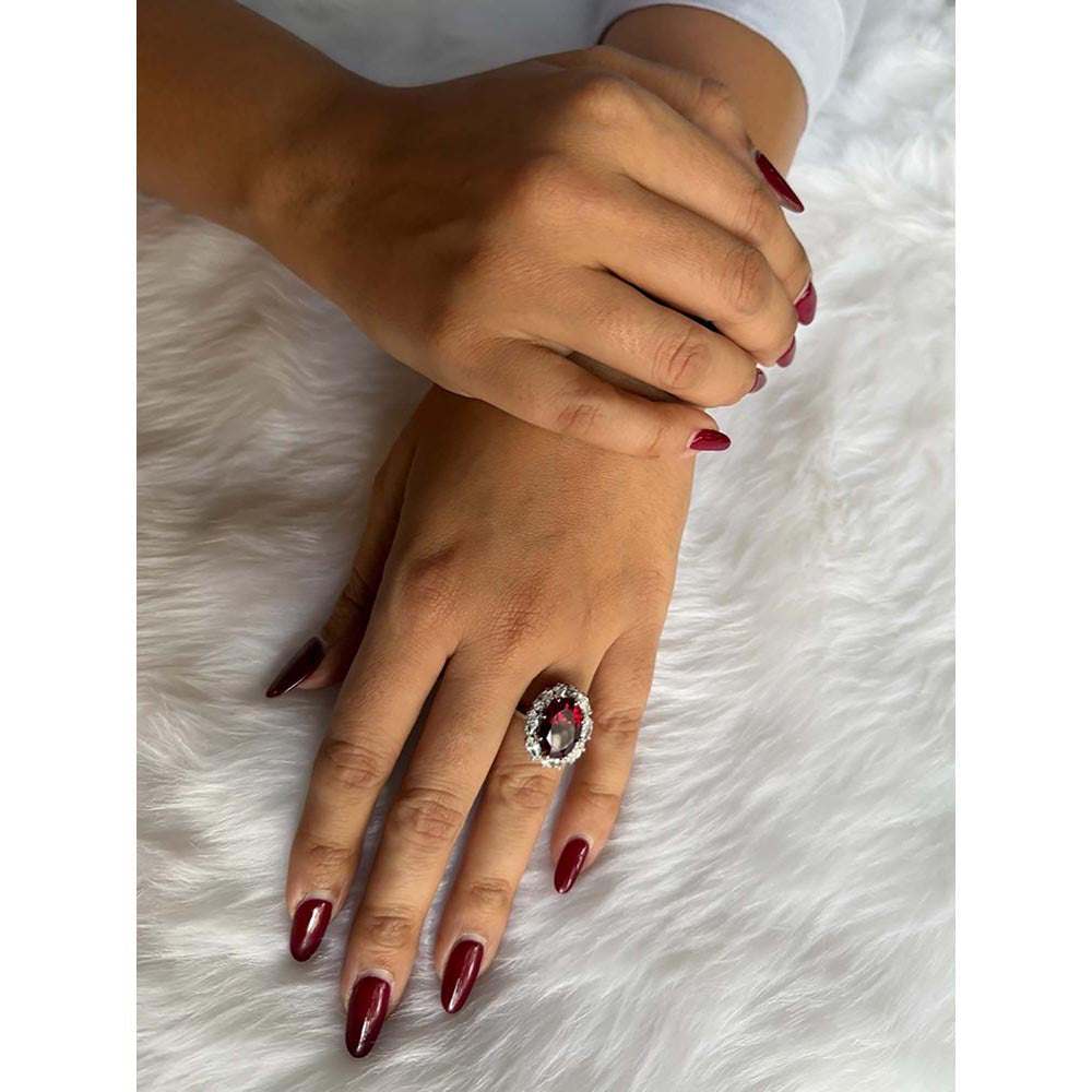 Mon Tresor Red Oval With Marquis Halo Cocktail Ring