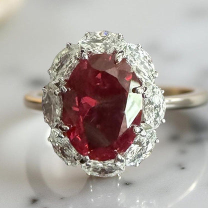 Mon Tresor Red Oval With Marquis Halo Cocktail Ring