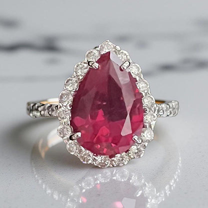 Mon Tresor Red Pear With Diamond Halo And Dia Band