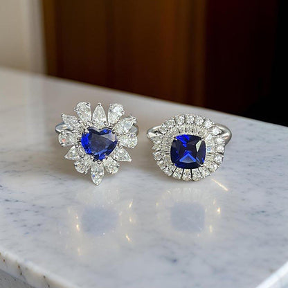 Mon Tresor Blue Heart Centre With Pear And Marquee Dia Halo