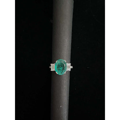 Mon Tresor Oval Green Centre With Baguette Diamonds And Dia Band