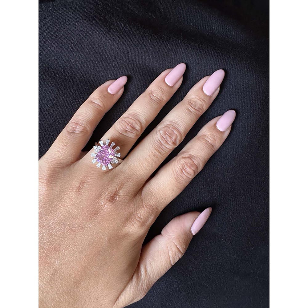 Mon Tresor Pink Sapphire With Segmented Dia Halo