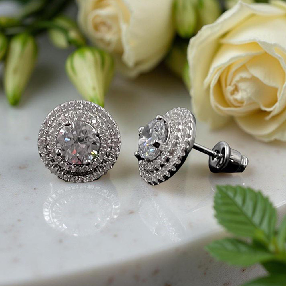 Mon Tresor White I Carat Round With Double Diamond Halo Earrings