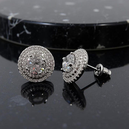 Mon Tresor White I Carat Round With Double Diamond Halo Earrings