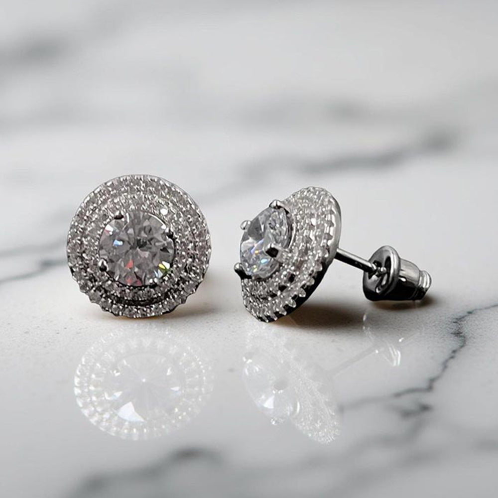 Mon Tresor White I Carat Round With Double Diamond Halo Earrings