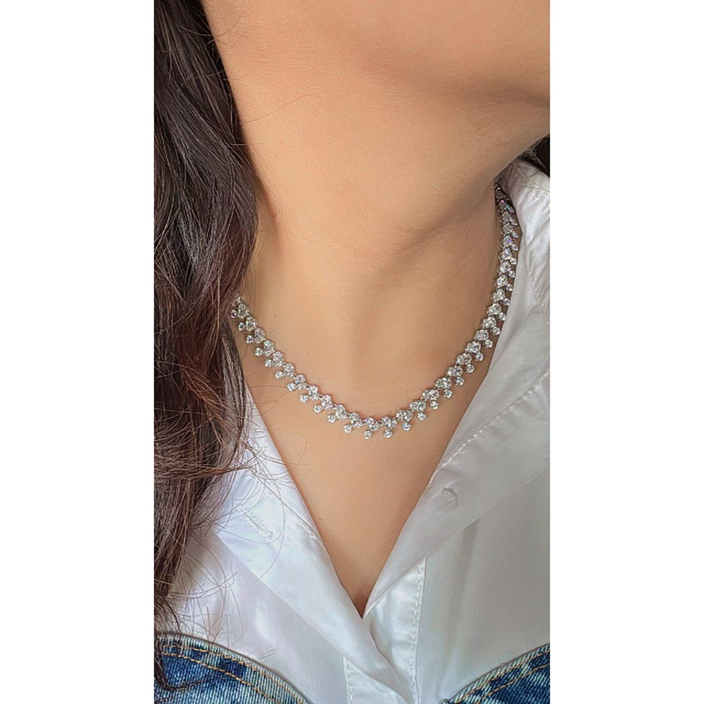 Mon Tresor White Oval Solitaire With Attached Round Diamond Jewellery Set