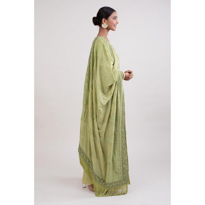 Monika Mathuria Datta Pista Green Embroidered Kurta with Palazzo and Dupatta (Set of 3)