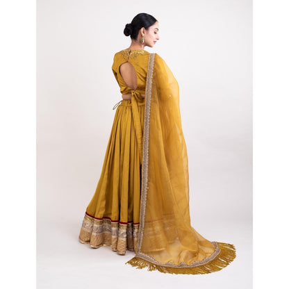Monika Mathuria Datta Mustard Embroidered Stitched Blouse with Lehenga and Dupatta (Set of 3)