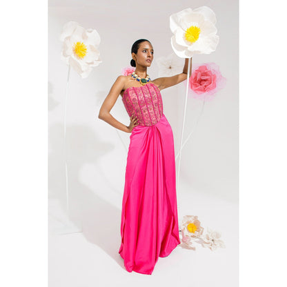 Muskan Aggarwal Pink Hoor Embellished Corset Top and Skirt (Set of 2)