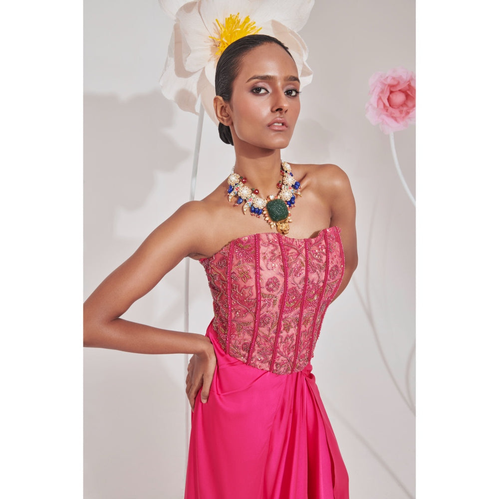 Muskan Aggarwal Pink Hoor Embellished Corset Top and Skirt (Set of 2)