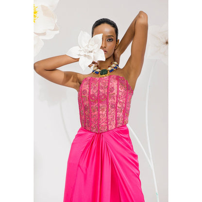 Muskan Aggarwal Pink Hoor Embellished Corset Top and Skirt (Set of 2)
