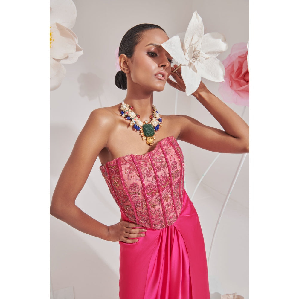 Muskan Aggarwal Pink Hoor Embellished Corset Top and Skirt (Set of 2)