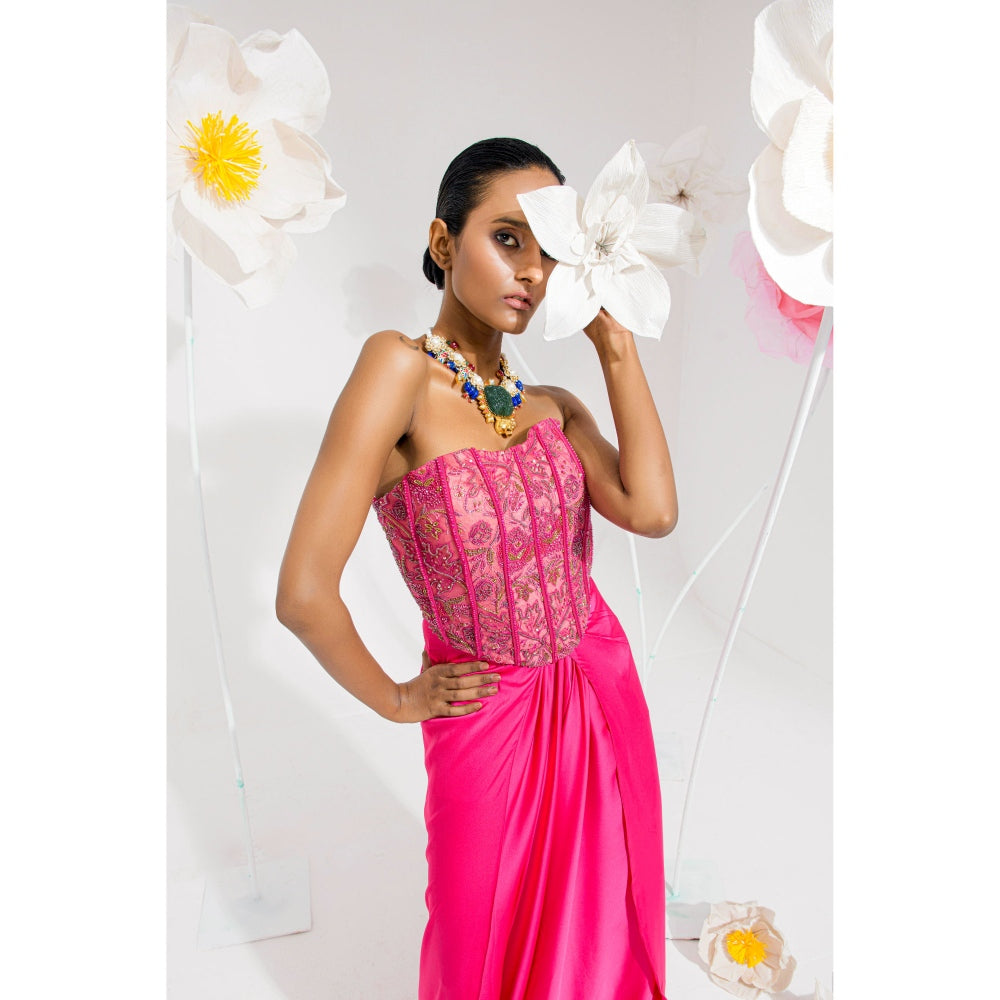Muskan Aggarwal Pink Hoor Embellished Corset Top and Skirt (Set of 2)