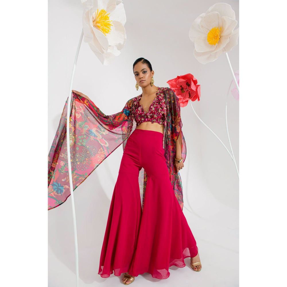 Muskan Aggarwal Russia Floral Embellished Blouse with Sharara and Cape (Set of 3)