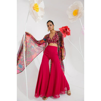 Muskan Aggarwal Russia Floral Embellished Blouse with Sharara and Cape (Set of 3)