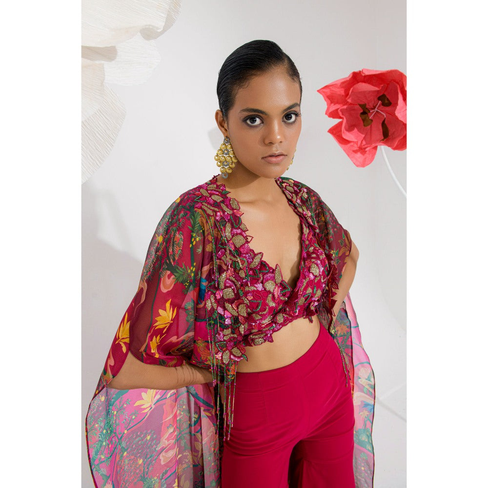 Muskan Aggarwal Russia Floral Embellished Blouse with Sharara and Cape (Set of 3)