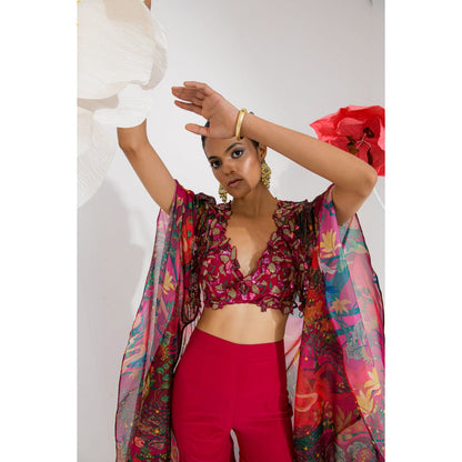 Muskan Aggarwal Russia Floral Embellished Blouse with Sharara and Cape (Set of 3)
