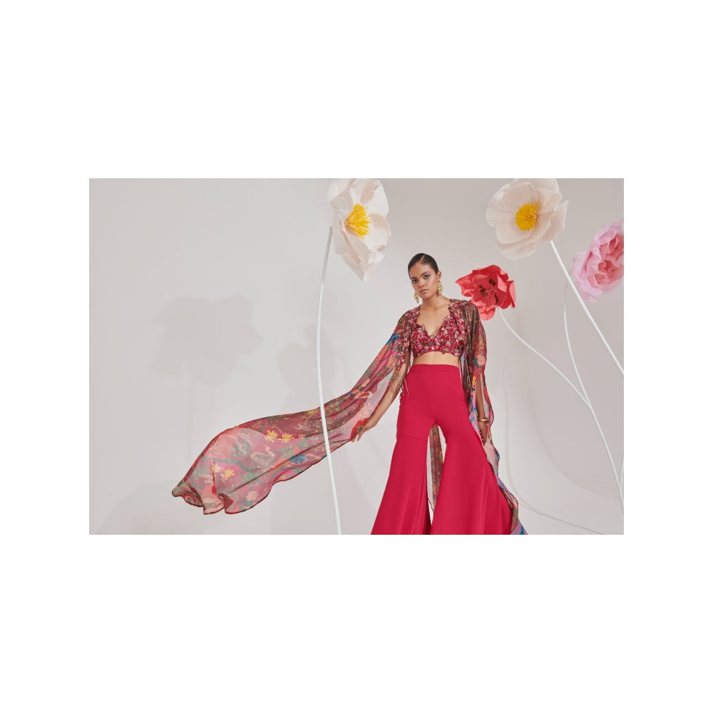 Muskan Aggarwal Russia Floral Embellished Blouse with Sharara and Cape (Set of 3)