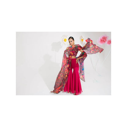 Muskan Aggarwal Russia Floral Embellished Blouse with Sharara and Cape (Set of 3)