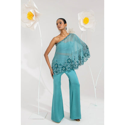 Muskan Aggarwal Gulnaz Embellished Cape with Bustier and Pant (Set of 3)