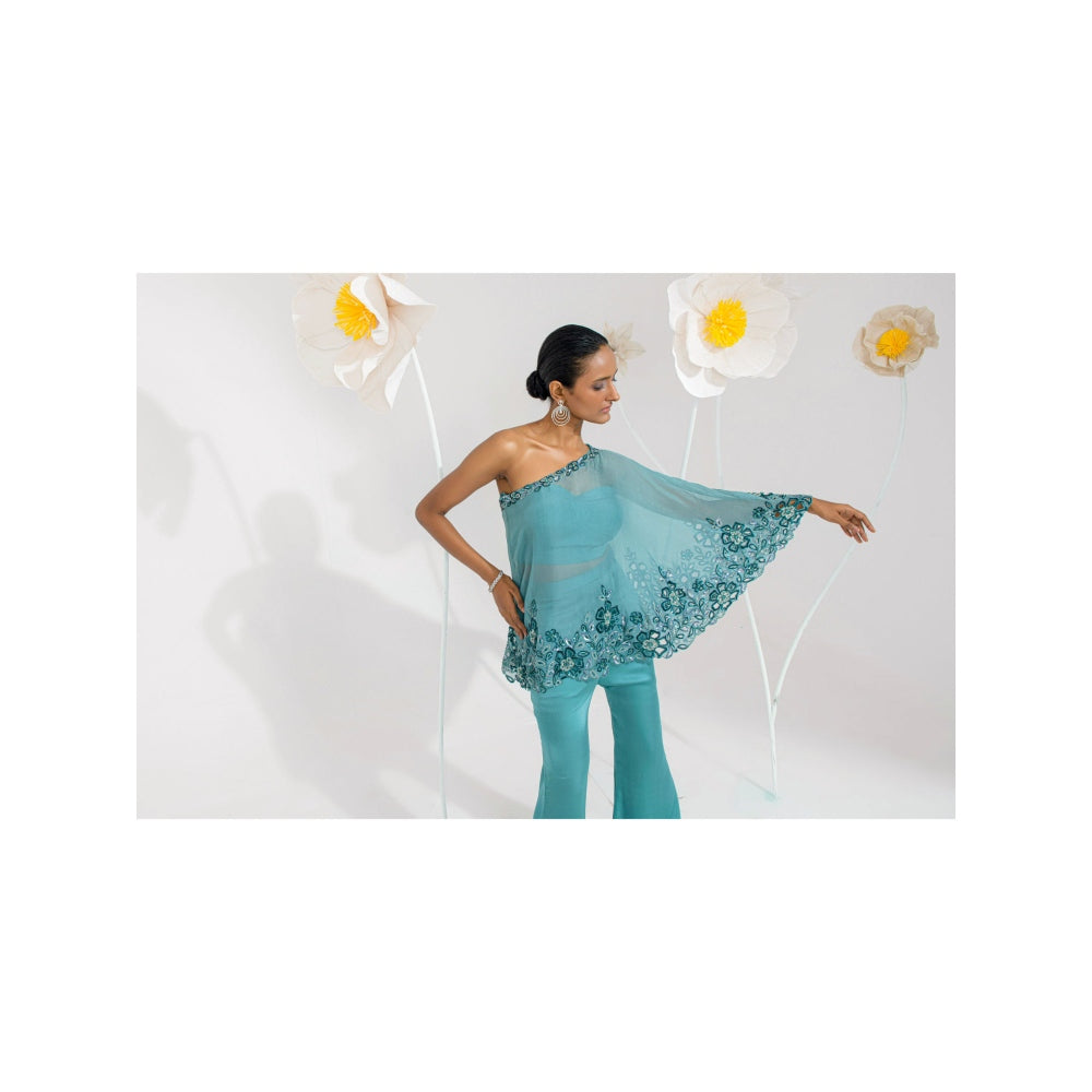 Muskan Aggarwal Gulnaz Embellished Cape with Bustier and Pant (Set of 3)