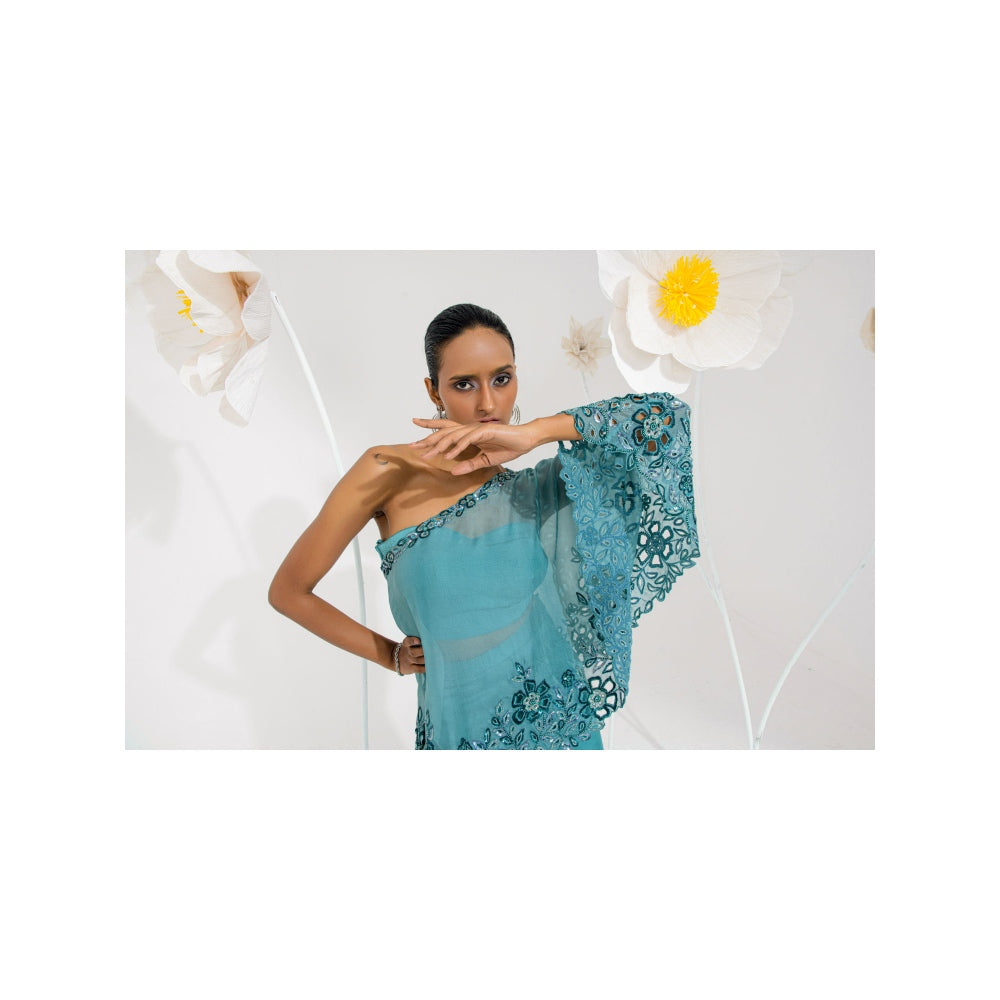 Muskan Aggarwal Gulnaz Embellished Cape with Bustier and Pant (Set of 3)
