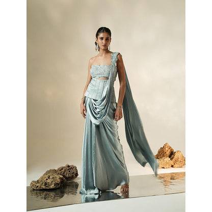 Muskan Aggarwal Pastel Blue Tube Drape Saree with Peplum Stitched Blouse