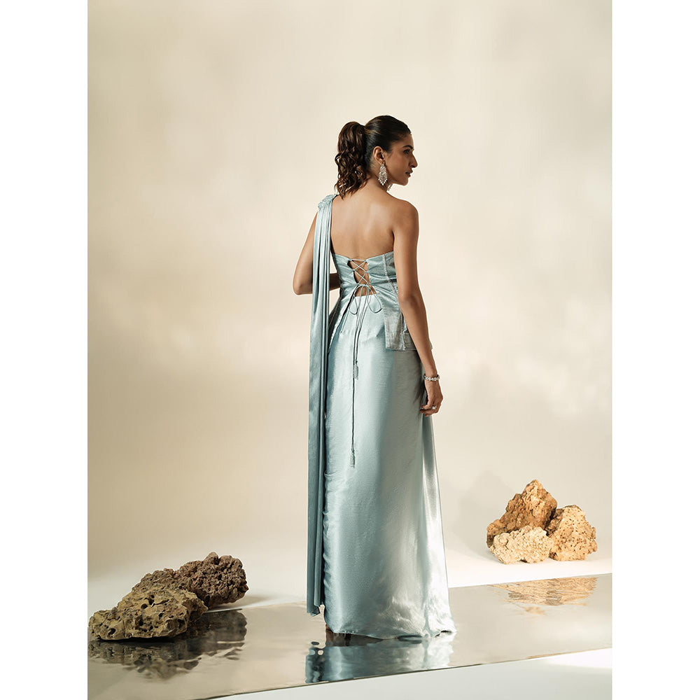 Muskan Aggarwal Pastel Blue Tube Drape Saree with Peplum Stitched Blouse