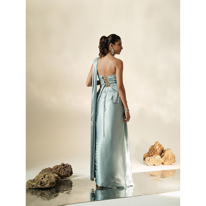 Muskan Aggarwal Pastel Blue Tube Drape Saree with Peplum Stitched Blouse