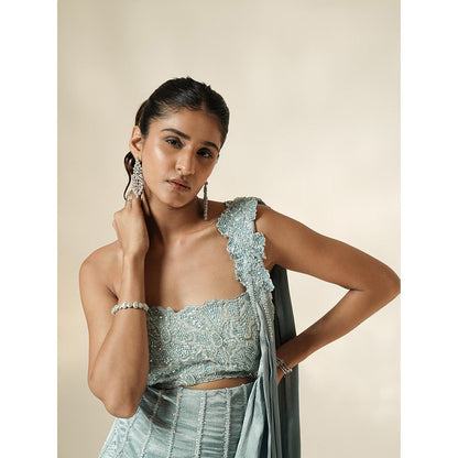 Muskan Aggarwal Pastel Blue Tube Drape Saree with Peplum Stitched Blouse