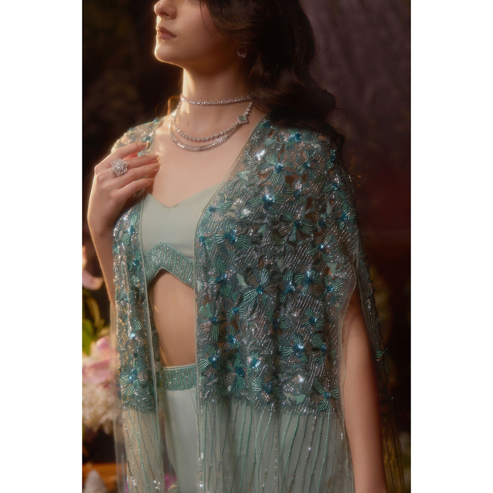 Muskan Aggarwal Womens Georgette Sequined Blue Co-Ord Set