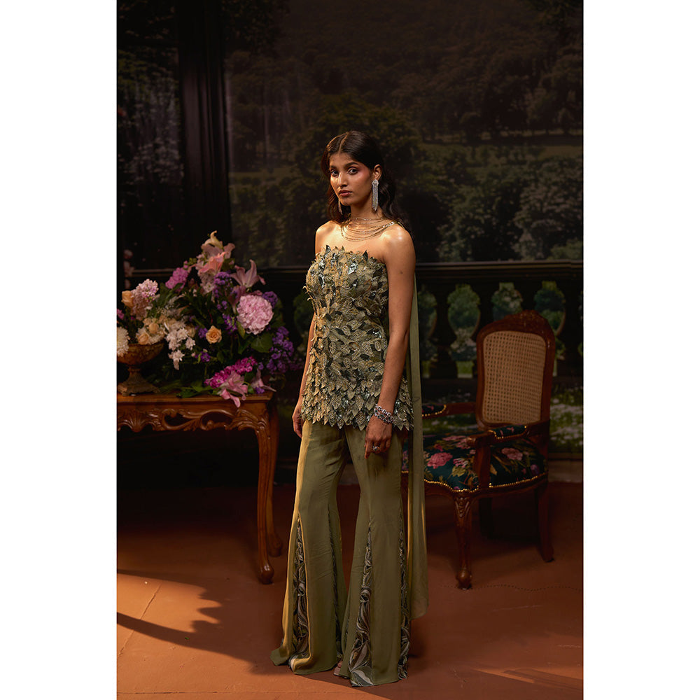 Muskan Aggarwal Womens Net Sequined Green Co-Ord Set