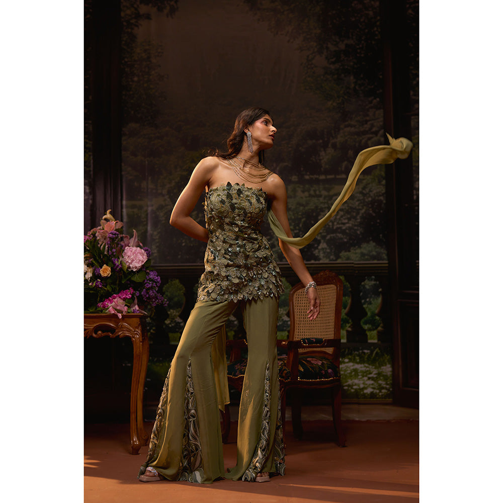 Muskan Aggarwal Womens Net Sequined Green Co-Ord Set