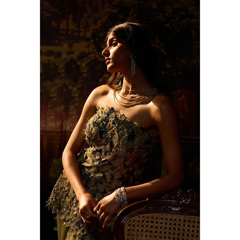 Muskan Aggarwal Womens Net Sequined Green Co-Ord Set