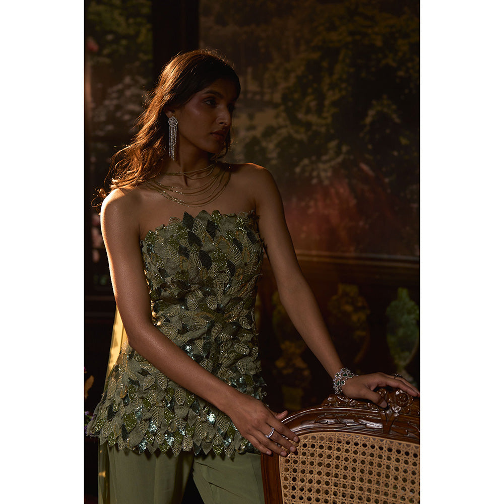 Muskan Aggarwal Womens Net Sequined Green Co-Ord Set
