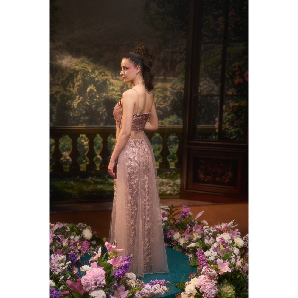 Muskan Aggarwal Womens Net Sequined Pink Co-Ord Set