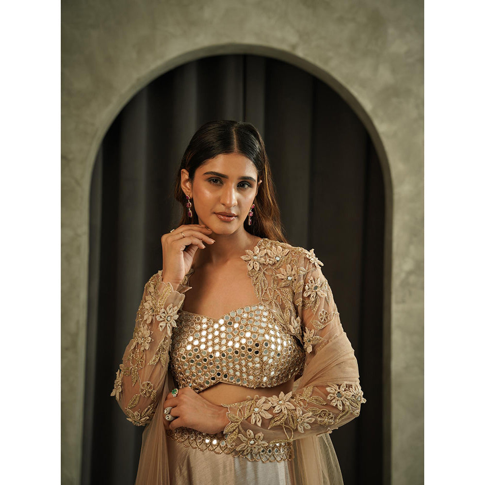 Muskan Aggarwal Taupe Blouse with Lehenga and Dupatta