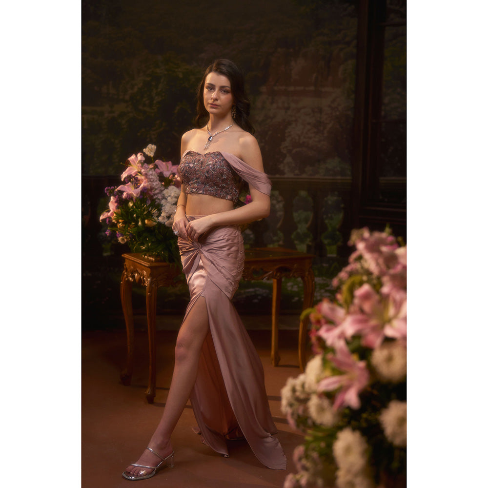 Muskan Aggarwal Women Satin Pink Crop Top with Skirt
