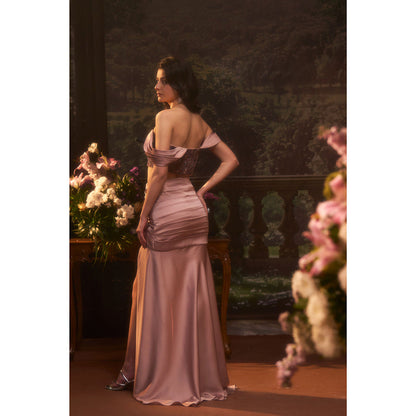 Muskan Aggarwal Women Satin Pink Crop Top with Skirt