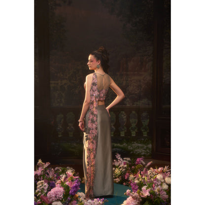 Muskan Aggarwal Women Satin Green Crop Top with Skirt