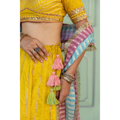 Myaara Kesar Lehenga Set (Set of 3)