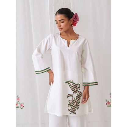 Myaara White Kurta With Embroidery Paired With Matching Palazzo (Set of 2)